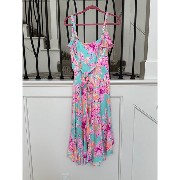 Lilly Pulitzer Women's Surf Blue Fontaine Knee Length Wrap Dress Size M - Picture 5 of 7